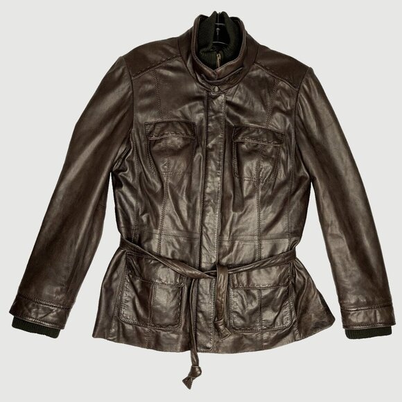 Bella Roma Nappa Lamb Dark Brown Leather Jacket Size 12 (EU Size 46)Vintage 90's - Picture 1 of 16